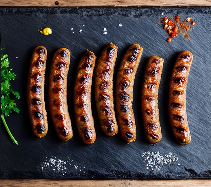 flat lay of delicious grilled suausages, photo by Gourmet Food Store